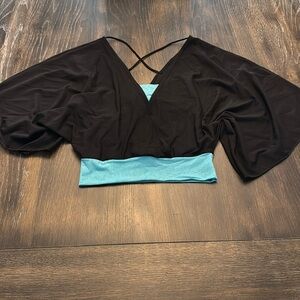 BLACK AND BLUE CRISSCROSS CROP KIMONO WITH TUBE TOP UNDERNEATH SIZE MEDIUM
